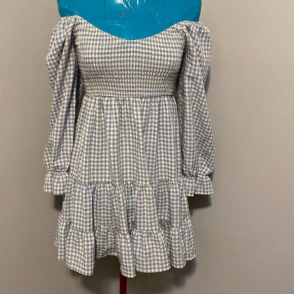 Blue B Collection Smocked Gingham Ruffled Mini Dress Size S - Picture 8 of 11